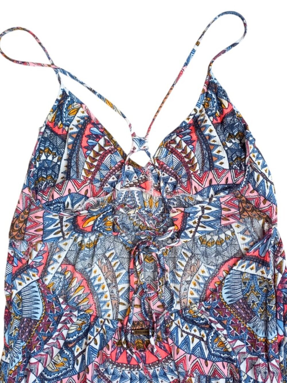 Billabong Printed Halter Mini Dress Size M – Boho Tribal Sleeveless Summer Dress - Picture 4 of 8